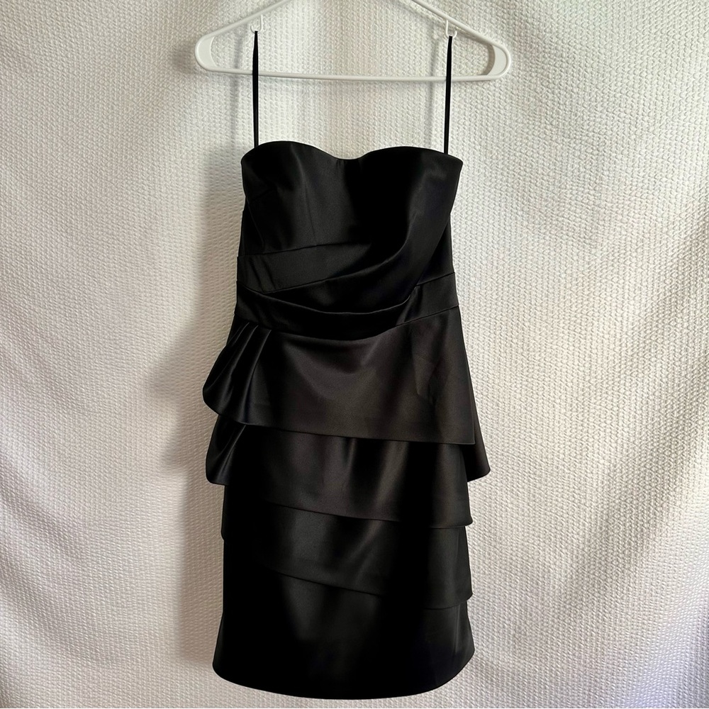 WHITE HOUSE BLACK MARKET Black Strapless Ruffle Cocktail Dress Size 4 Party